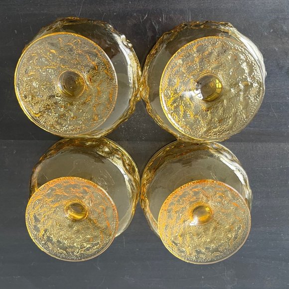 Lido Milano Amber Footed Dessert Sherbet Glasses // Crinkle Glass Vintage 1970s - Picture 4 of 4